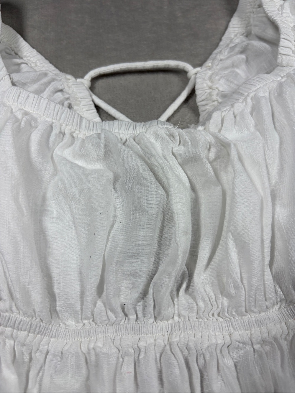 Free People White 100% Cotton Cropped Puff Sleeve Lace Up Blouse Top Size Large - Picture 4 of 16